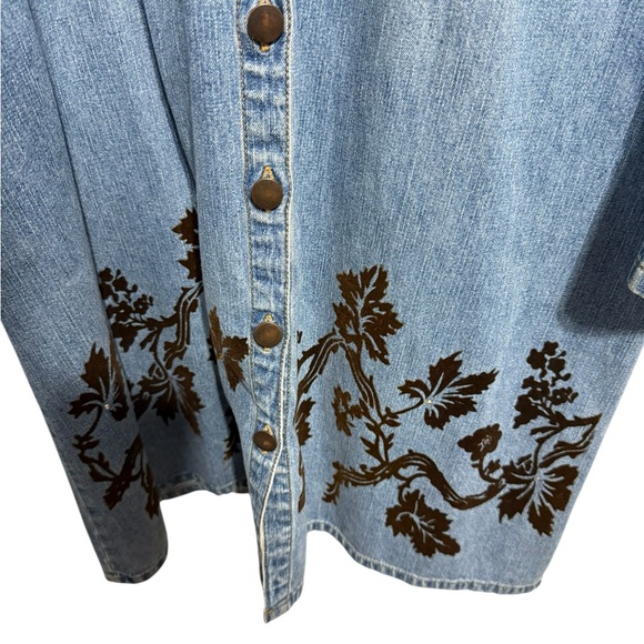 Faded Glory Denim Longline Button-Up Dress with Black Floral Design Size XL - Picture 2 of 11